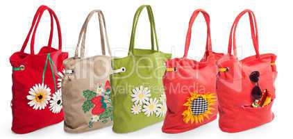 Group of summer beach bag with flowers