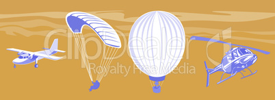 airplane chopper parasailing and balloon retro