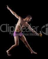 nude athletic striptease man posing with banana