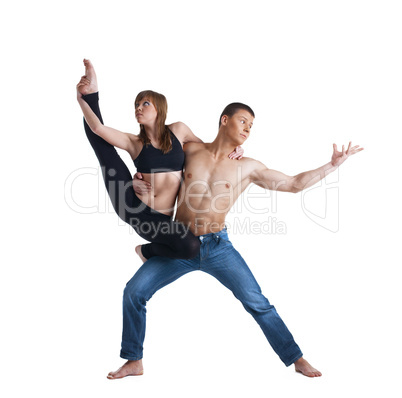 Two young gymnast show exercise isolated