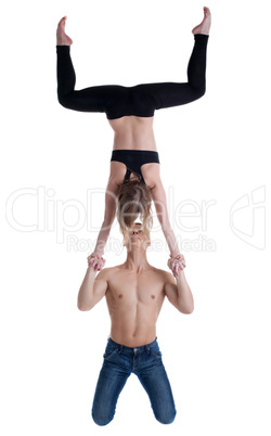 Couple of gymnast show stand on hand