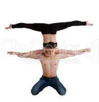 two young acrobats show stand on hand