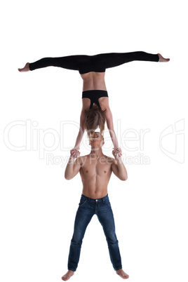Couple of gymnast show stand on hand