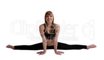 young girl in black show split isolated