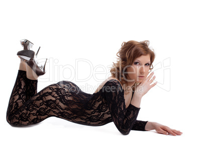 Sexy woman posing in black body shirt