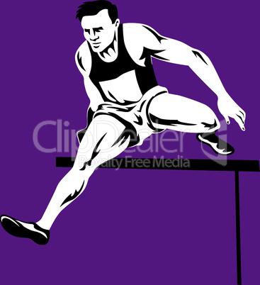 athlete jumping hurdle retro