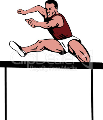 athlete jumping hurdle retro