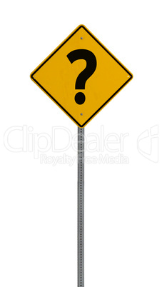 question ? - Yellow road warning sign