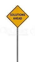 solutions ahead - Yellow road warning sign