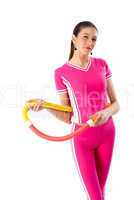 Young attractive woman holding hula hoop