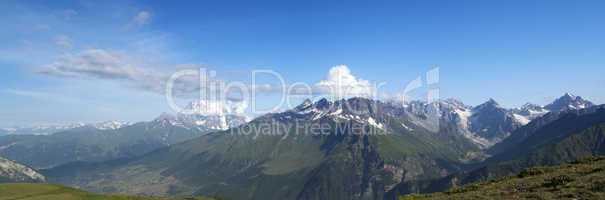 Panorama Caucasus Mountains in summer. Georgia, Svaneti