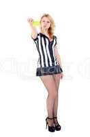 Sexy Soccer Referee with yellow card