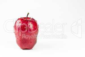 The red appetizing apple with water drops isolated