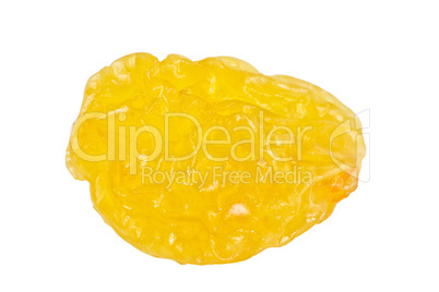 One macro bright yellow raisin isolated on white