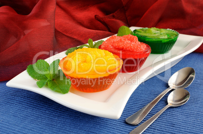 Dessert of fresh fruit in jelly