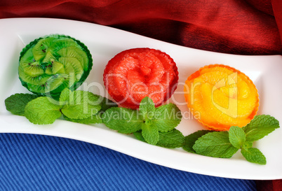 Jelly dessert of fresh fruit (oranges, grapefruit, kiwi)