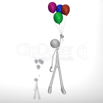 figure flies with balloons