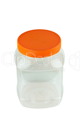 Empty clear storage plastic container isolated