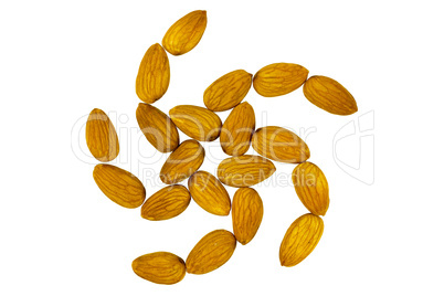 Pattern from almond nuts isolated on white