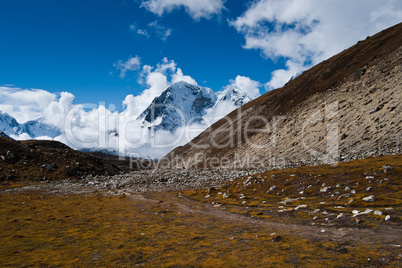 Himalayas landscape in autumn: hill and mountain peaks