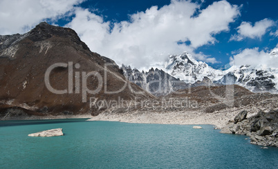 Sacred Lake and peaks not far from Gokyo in Himalayas