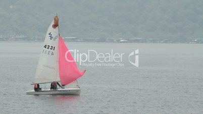Sailboat with pink spinnaker