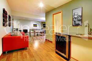 Play party room home interior with pool table.