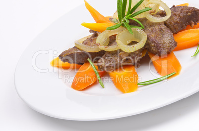 roasted liver with vegetables and apple