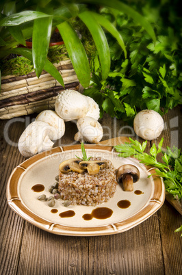 Buckwheats with nut cream and mushrooms