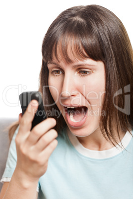 Angry woman talking mobile phone