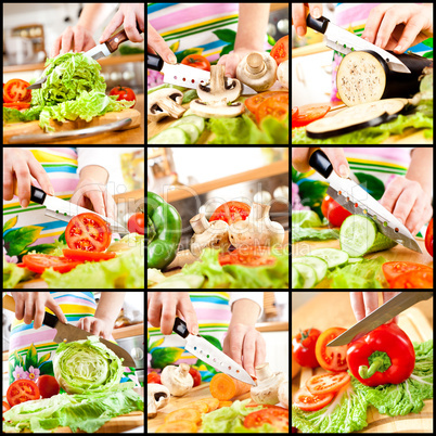 Woman's hands cutting vegetables