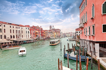 Grand channel in Venice with sailing motor boats