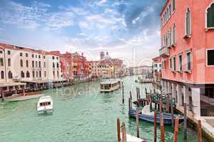 Grand channel in Venice with sailing motor boats