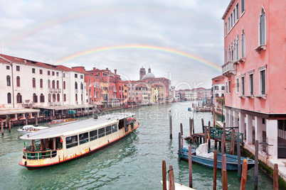 Grand channel in Venice with rainbow