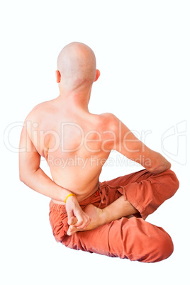 Twist in half lotus position by young man