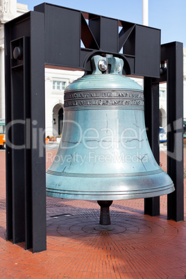 Replica freedom bell in front of Union Station