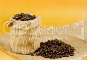 Sack with roasted coffee beans