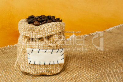 Sack with roasted coffee beans