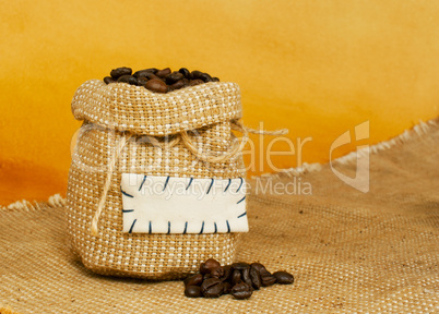 Sack with roasted coffee beans