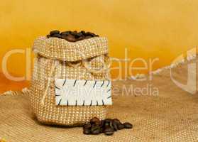 Sack with roasted coffee beans