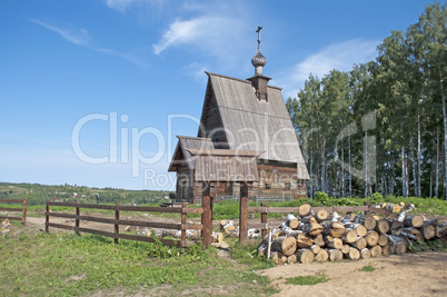wooden church on the levitan's mount. ples, russia
