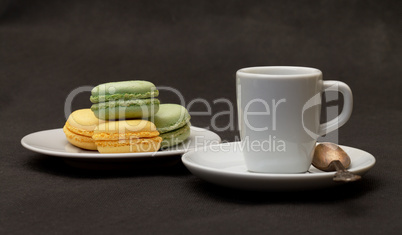 cup coffee expresso and macaroon