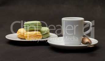 cup coffee expresso and macaroon