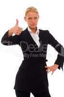 portrait of a young caucasian businesswoman with thumb up and ag