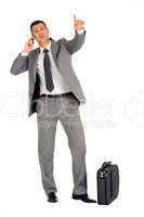 businessman with mobile phone and case
