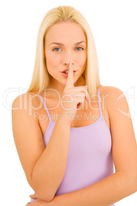 Woman with finger on her mouth silence