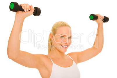 woman lifts weights