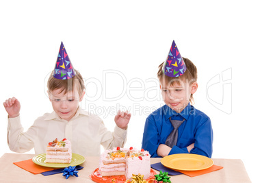 two boys with cake