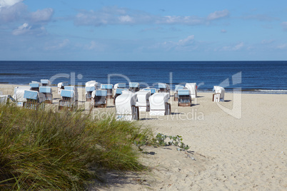 Strandkörbe am Strand der Ostsee von Ahlbeck auf der Insel Usedom