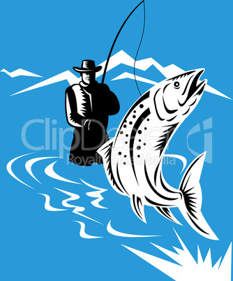 trout fisherman back retro